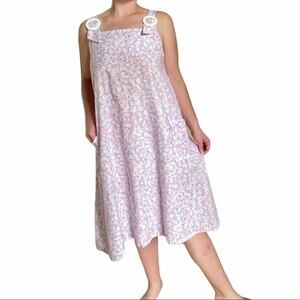 Vintage Lilac Floral Print Tank Top Midi Dress M